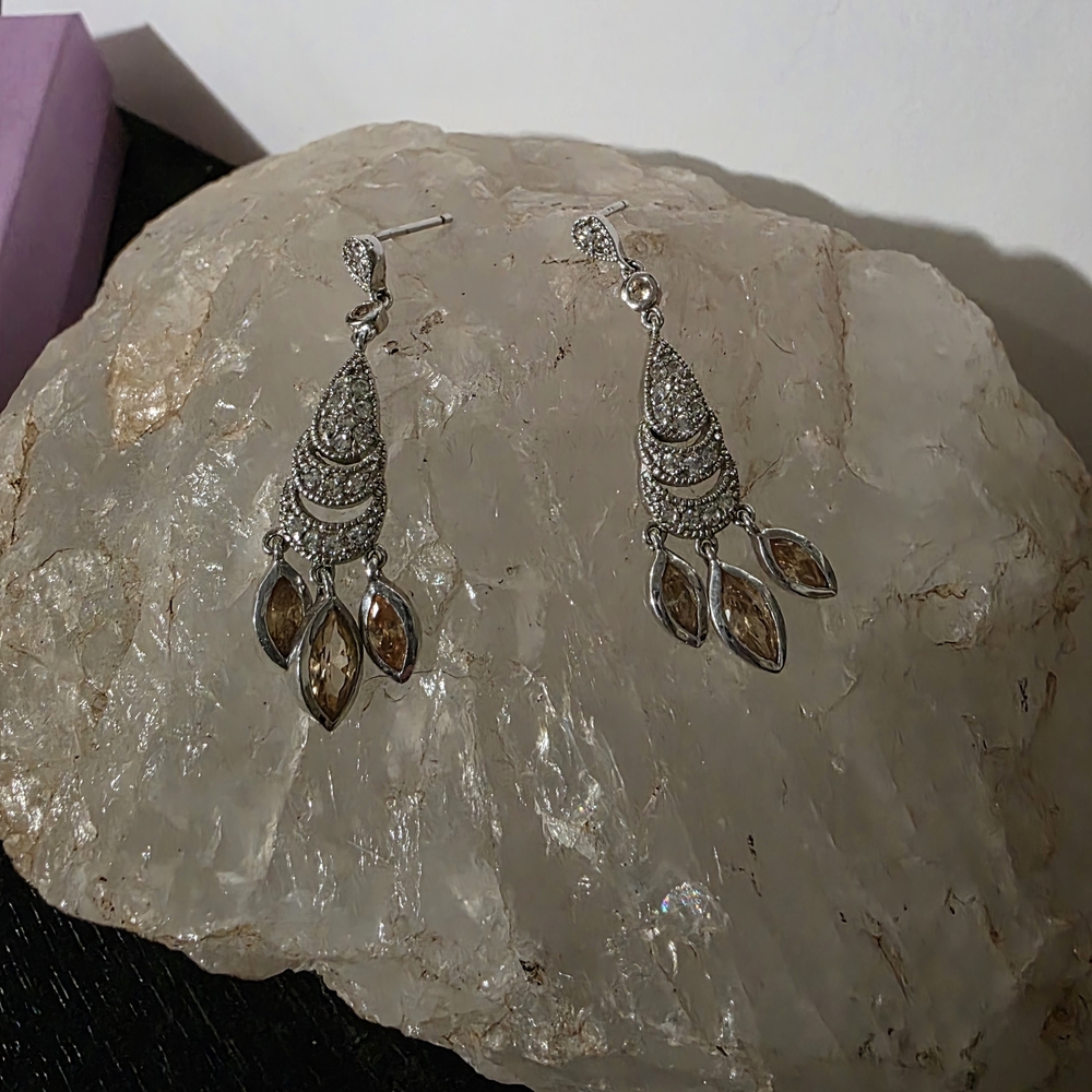 3/$20 Elegant Silver and Brown Dangle Earrings